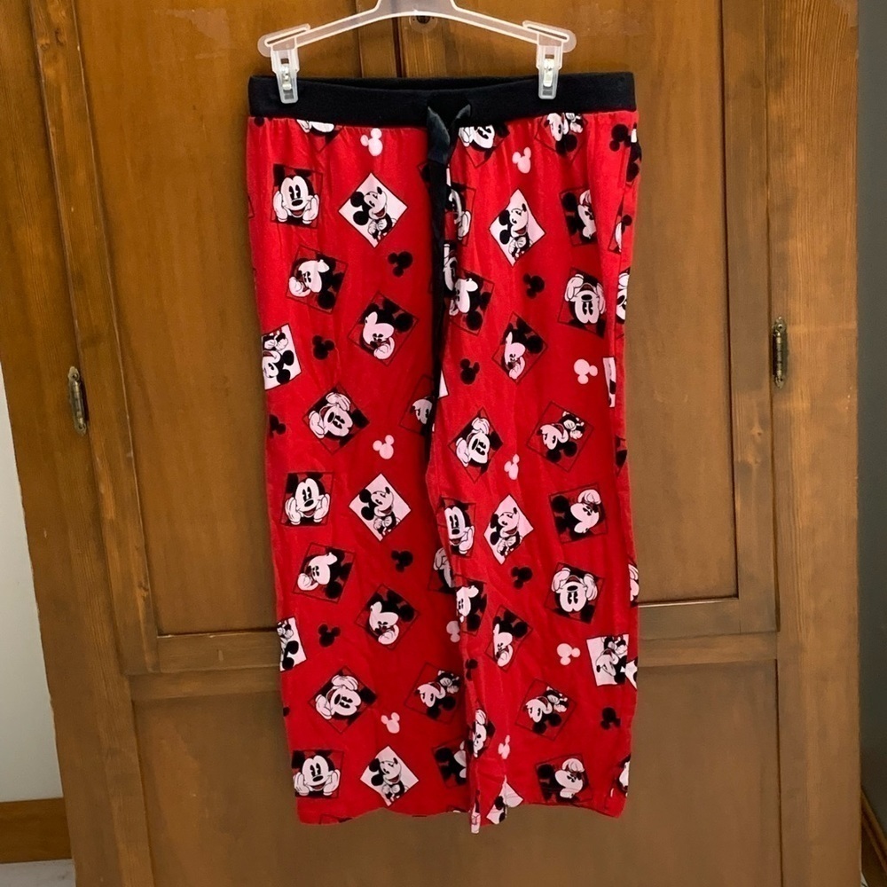 Disney Mickey Mouse pajama pant 22in inseam ribbon tie elastic waist lounge dorm